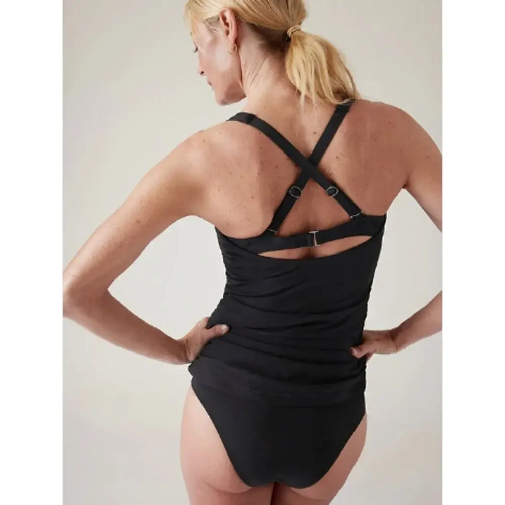 Athleta 40 D DD black Square Neck Bra Cup Tankini swim bathing suit ruched beach